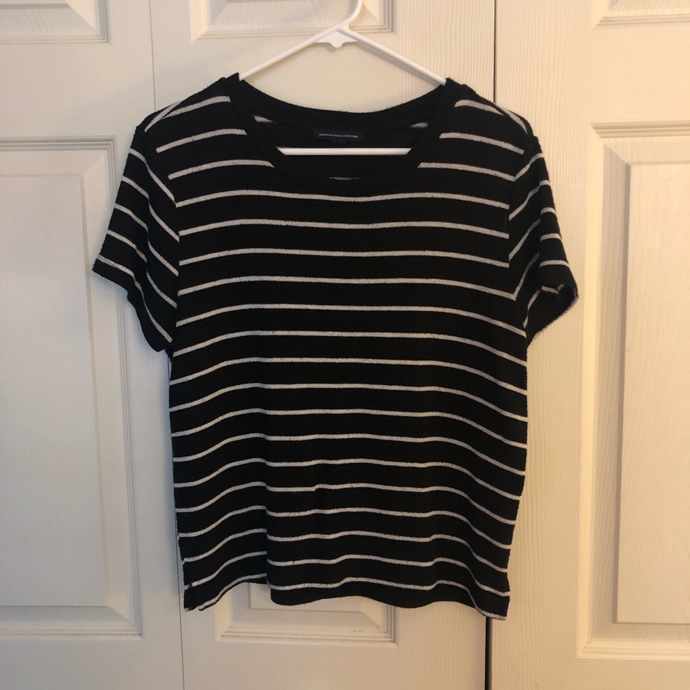 Striped short sleeve sweater